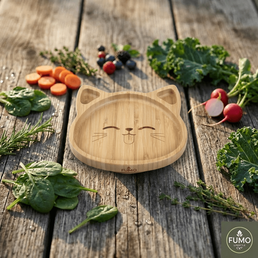 Bamboo Weaning Set, Cat Suction Plate, Bowl, Cup & Cutlery - Fumo Lifestyle