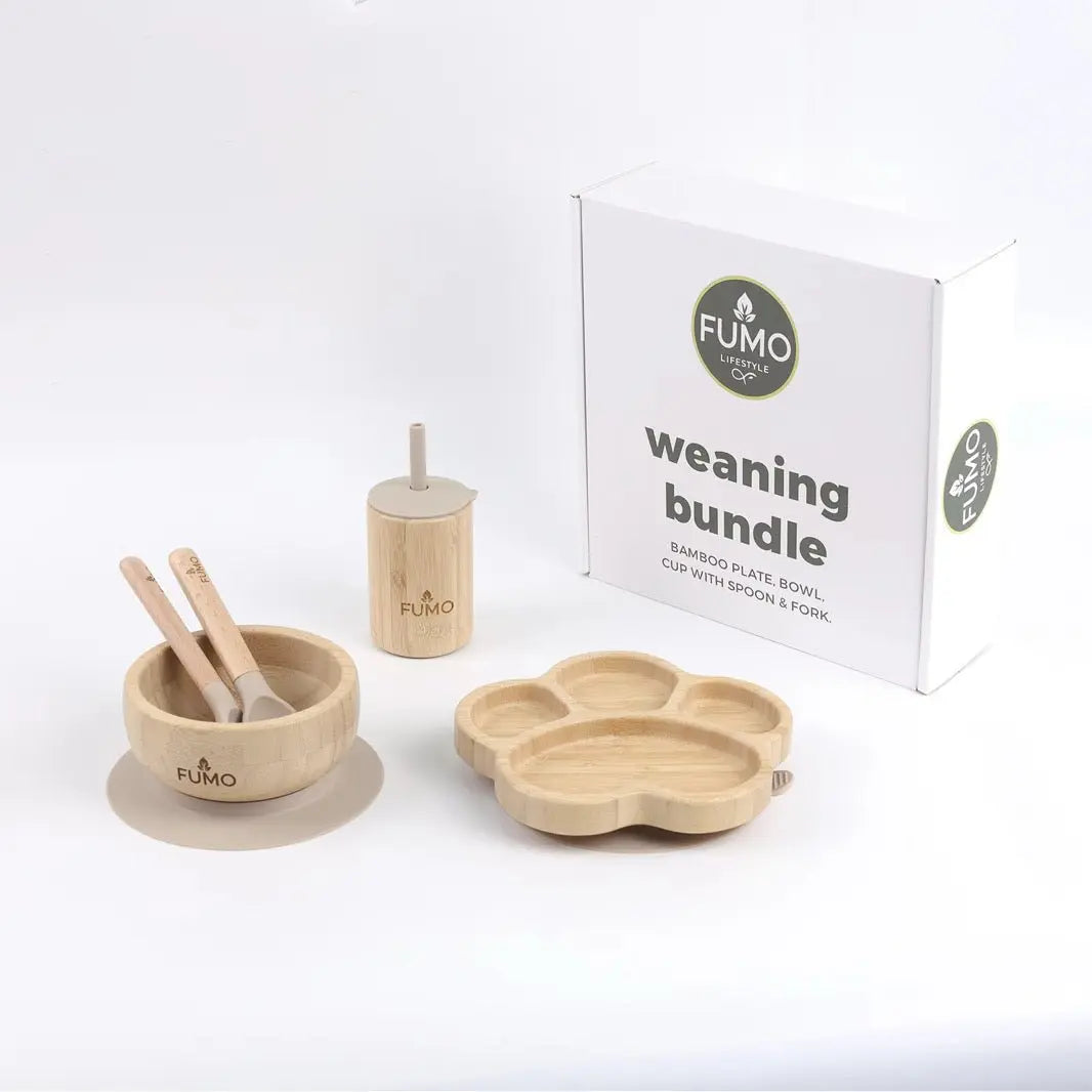 Bamboo Weaning Set, Paw Suction Plate, Bowl, Cup & Cutlery - Fumo Lifestyle
