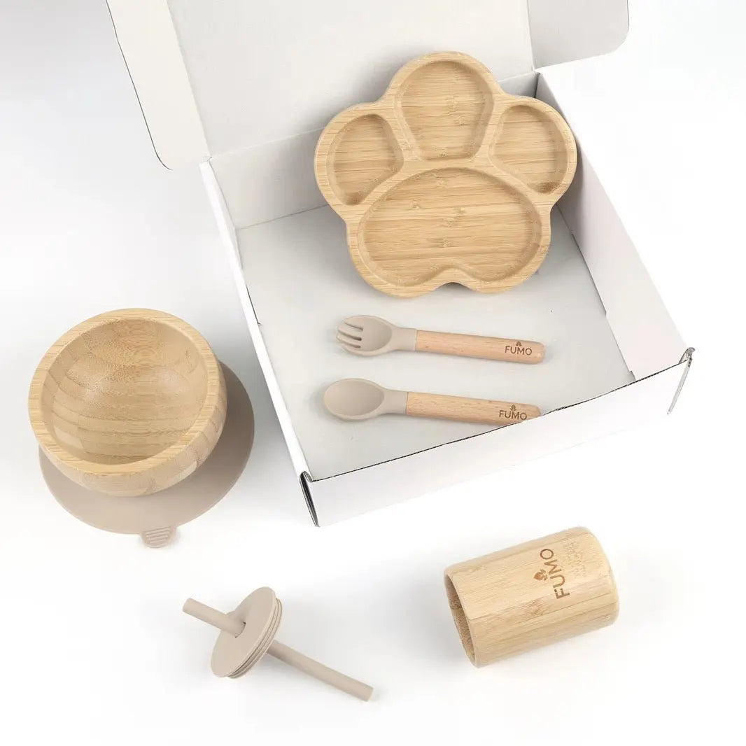 Bamboo Weaning Set, Paw Suction Plate, Bowl, Cup & Cutlery - Fumo Lifestyle