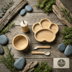 Bamboo Weaning Set with Paw Suction Plate, Bowl, Cup & Cutlery - Fumo Lifestyle
